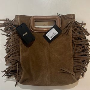 Maje Camel Suede Fringe Clutch